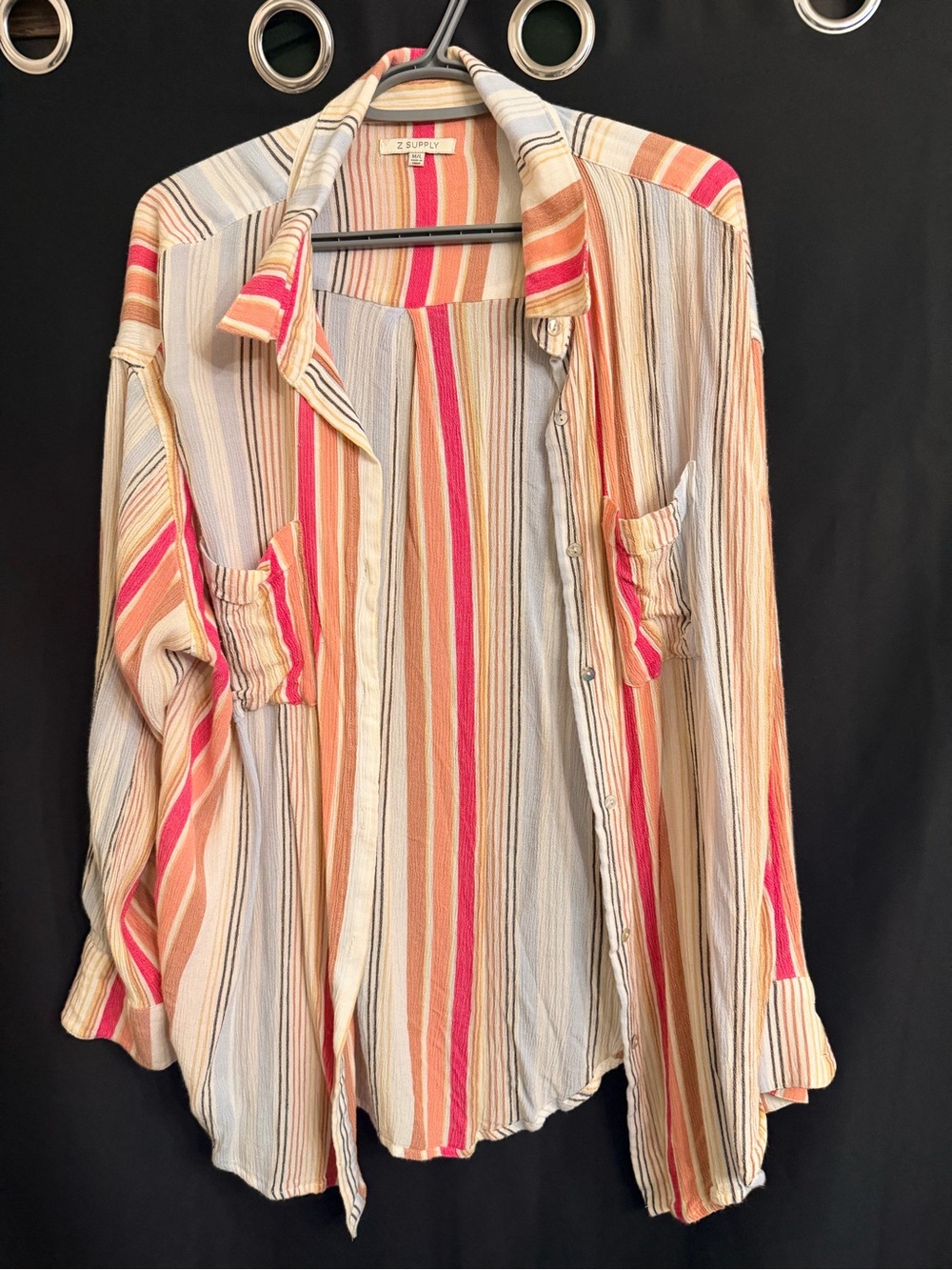 Z Supply Striped Button-Up Shirt in Peach, Pink & Cream